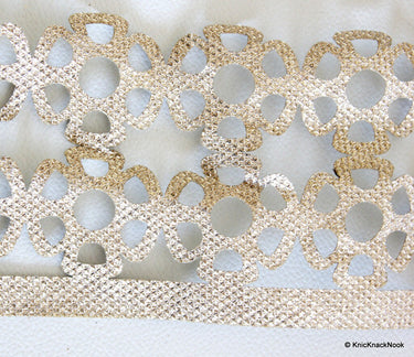 Wholesale Gold Shimmer Cut Work Floral Trim, Approx. 96mm wide Crafting Ribbon Trim By Yard Decorative Trim